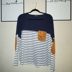 NWOT Shein Plus Colorblock Striped Curve Hem Tee